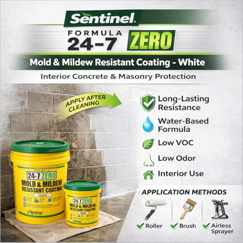 Sentinel 24-7 ZERO Mold & Mildew Resistant Coating – 100% Acrylic Waterproof Protective Coating - 1 Gallon, Clear - color: Clear, size: 128 Fl Oz (Pack of 1)