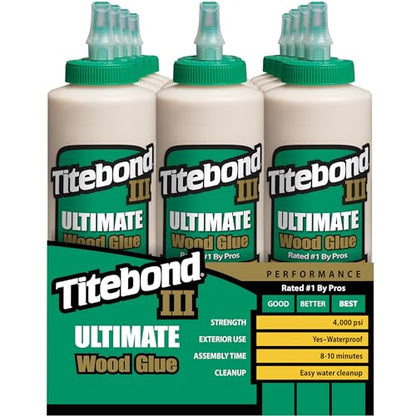 Titebond III Ultimate Wood Glue 16 Oz. (12 Pack) – Premium Professional Woodworking Adhesive, Waterproof, Strong Initial Tack, Interior/Exterior Use, Easy Water Cleanup – 1414 - size: 16 Fluid Ounce (12 Pack)