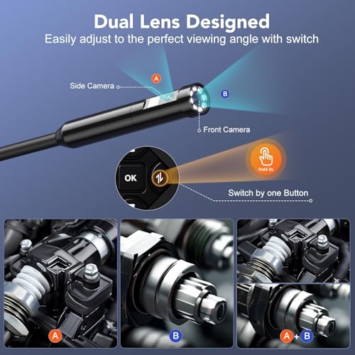 Dual Lens 5" IPS Endoscope Camera with Lights, 1080P Borescope Camera - size: 5" Dual Lens Endoscope
