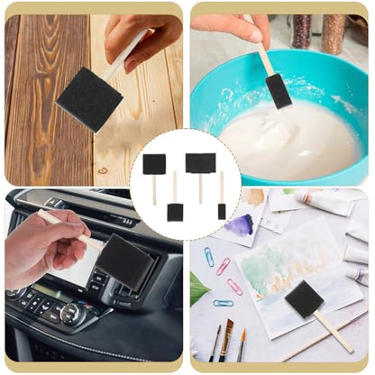 4 Pcs Foam Brush, 4 Size Sponge Paint Brush with Wood Handle, Lightweight Foam Paint Brushes for Staining, Crafting (1/2/3/4 inch)