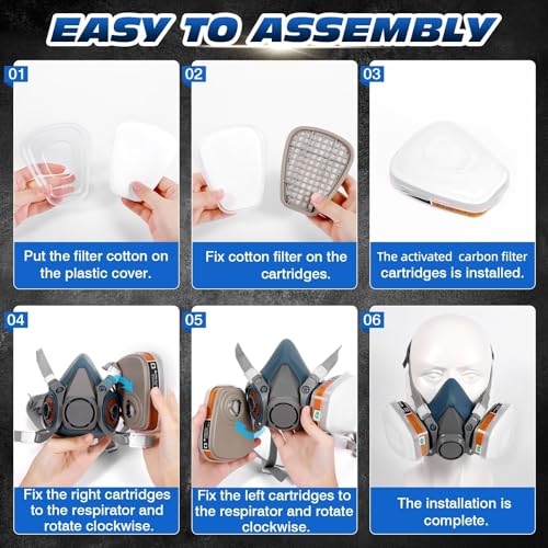 Half Facepiece with Goggle for Paint, Epoxy Resin, Spray Painting, Sanding, Woodworking, Welding Work Blue