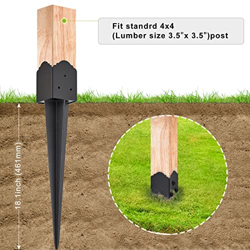 Insaga 4x4 Post Anchor Ground Spike Heavy Duty for Fence Mailbox Railing - color: Black A-2pcs