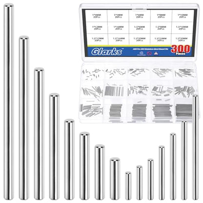 Glarks 300pcs M1 M1.5 Solid Dowel Pins Kit, 15 Sizes Stainless Steel Cylindrical Shelf Support Peg Pin Rod Fastener, Parallel Dowel Pin Fastener for Machinery Manufacturing, Furniture Installation - size: 300pcs M1/M1.5