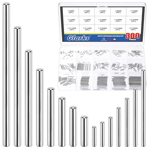 Glarks 300pcs M1 M1.5 Solid Dowel Pins Kit, 15 Sizes Stainless Steel Cylindrical Shelf Support Peg Pin Rod Fastener, Parallel Dowel Pin Fastener for Machinery Manufacturing, Furniture Installation - size: 300pcs M1/M1.5