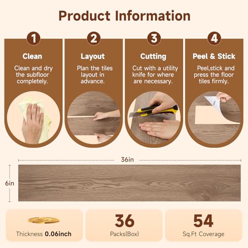 INMOZATA 36 Pack Peel and Stick Floor Tile Waterproof Vinyl Plank Flooring - color: Honey Oak