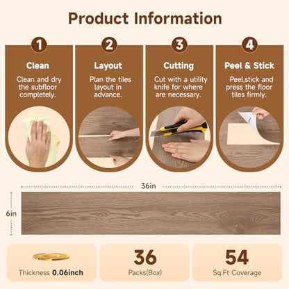 INMOZATA 36 Pack Peel and Stick Floor Tile Waterproof Vinyl Plank Flooring - color: Honey Oak
