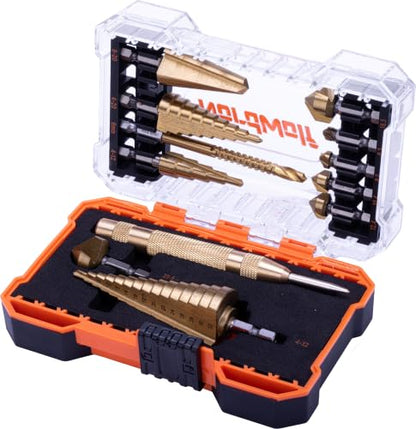 12PCS HSS Titanium Step, Countersink, Cone Drill Set with 1/4" Hex Shank - size: 12 pcs