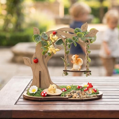 Wooden Mini Fairy Garden Tree Swing Diorama Kit - DIY Tabletop Ornament