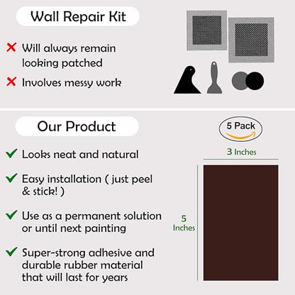 Rubber Bond Self-Adhesive Rubber Wall Outlet Cover Plate 5 Pack - Easy to Apply Peel & Stick Drywall Hole Patch - 5x3 Inch Screwless Blank Wall Plate Cover - Premium Hole Cover (Dark Brown, 5x3 Inch) - color: Dark Brown, size: 5x3 Inch Rectangular