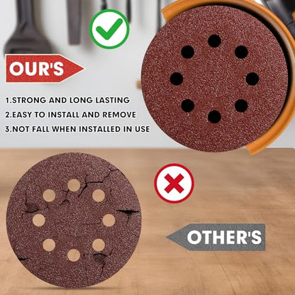 JTIEO 100PCS Sanding Discs 80 Grit, 5 Inch Orbital Sander Pads, Hook & Loop Sandpaper Pads, 8 Hole Round Sanding Discs for Random Orbital Sanders - style: 80Grit-100pcs