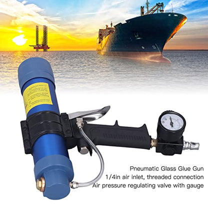 Sausage Silicone Caulking Glue Gun,310ml 1/4in Pneumatic Glass Glue Gun With Pressure Gauge Silicone Gun Pneumatic Sausage Caulking Gun Glass Glue Sealant Gun