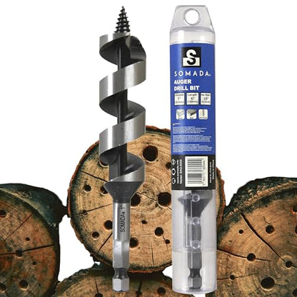 SOMADA 1" x 6" Auger Drill Bit for Wood, Ship Auger Hex Shank - size: 1"x6" Silver