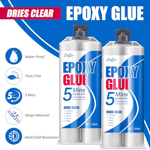Epoxy Glue - 5 Minute Fast Repair Multi-Purpose Glue for Repairing Tile, Metal, Ceramics, Plastic, Wood - 2 Part Clear Epoxy Resin Adhesive with Accessories, Wear-Resistant, Waterproof - 3.5oz
