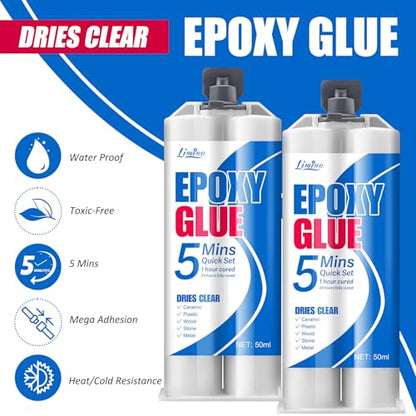 Epoxy Glue - 5 Minute Fast Repair Multi-Purpose Glue for Repairing Tile, Metal, Ceramics, Plastic, Wood - 2 Part Clear Epoxy Resin Adhesive with Accessories, Wear-Resistant, Waterproof - 3.5oz