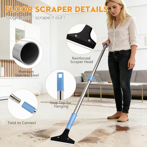 4-Inch Razor Blade Floor Scraper, Long Handle Heavy Duty 37-51.5 Inch - size: 37in