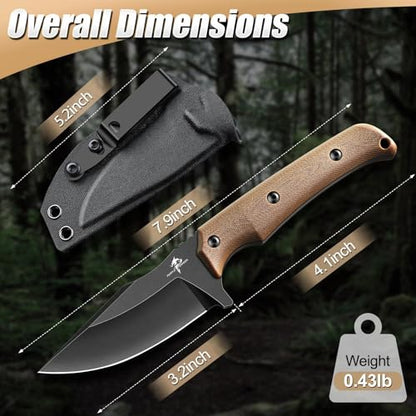 Purple Dragon Fixed Blade Knife - Full Tang Hunting Knife Brown - size: 3.1 inch