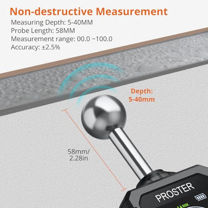 Proster Rechargeable Moisture Meter Pinless 40mm Depth 2.4" LCD 3-color Bar - color: Black+orange
