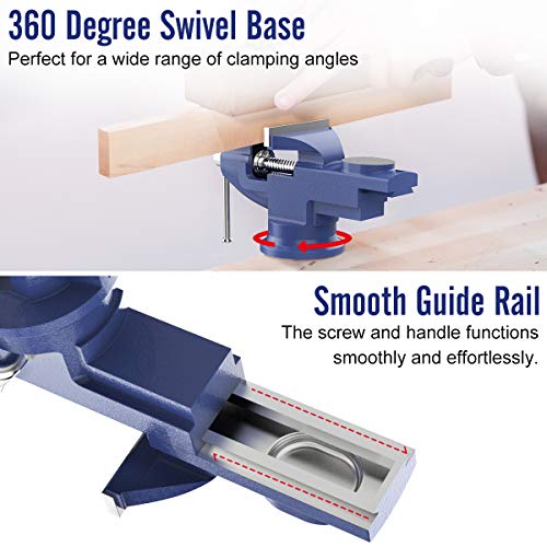 Housolution Universal Table Vise 3 Inch, 360°Swivel Base Bench Clamp - color: Blue