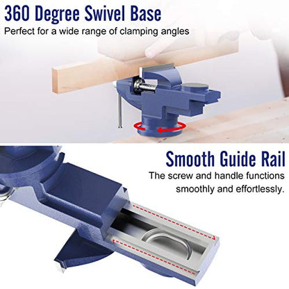 Housolution Universal Table Vise 3 Inch, 360°Swivel Base Bench Clamp - color: Blue