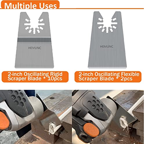 Oscillating Tool Scraper Blades Set, Include Oscillating Rigid Scraper Blade 10pcs, Flexible Multitool Scraper Blades 2pcs, Universal Fit Oscillating Multitool Scraper Blades for carpet tile adhesives - size: 12-Rigid & Flexible