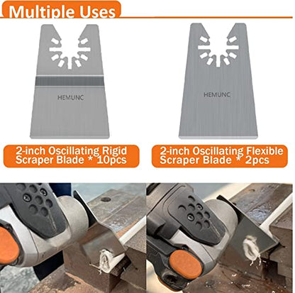 Oscillating Tool Scraper Blades Set, Include Oscillating Rigid Scraper Blade 10pcs, Flexible Multitool Scraper Blades 2pcs, Universal Fit Oscillating Multitool Scraper Blades for carpet tile adhesives - size: 12-Rigid & Flexible