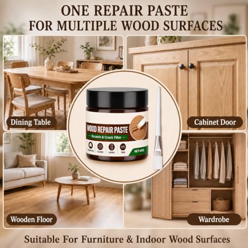 2Pcs Wood Repair Paste for Furniture and Floor, Wood Furniture Repair Kit, Can Quickly Repair Minor Scratches and Abrasions, for Tables, Chairs, Doors, Cabinets, Wood Surfaces(White + Brown)