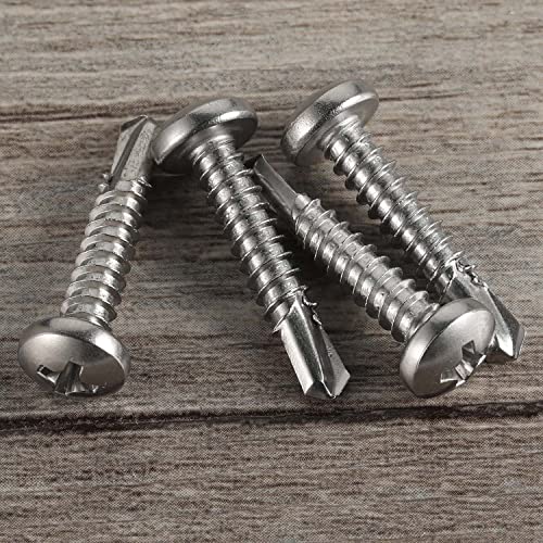 Mellewell #8 x 1 Pan Head Self Drilling Screws, Self Tapping Sheet Metal Screws, 410 Stainless Steel, 100 PCS - color: Silver, size: #8 x 1"