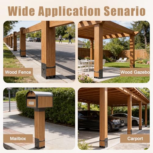 4x4 Concrete Post Anchors 4-Pack, Heavy-Duty Carbon Steel Post Brackets