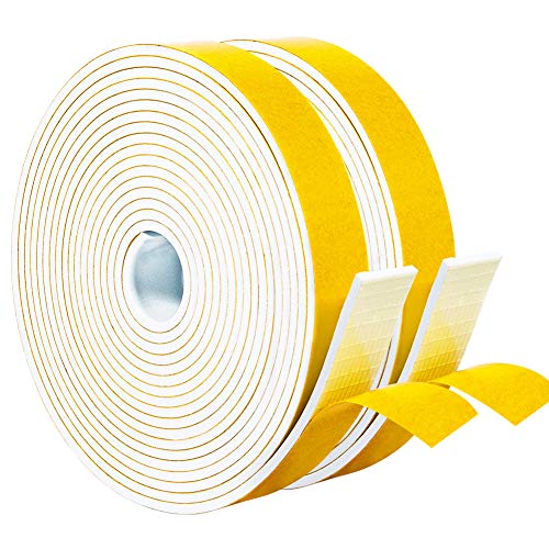 Yotache White Foam Seal Strips Tape 1" X1/8", Total 33 Feet Long - size: 1"x1/8"x33 FT