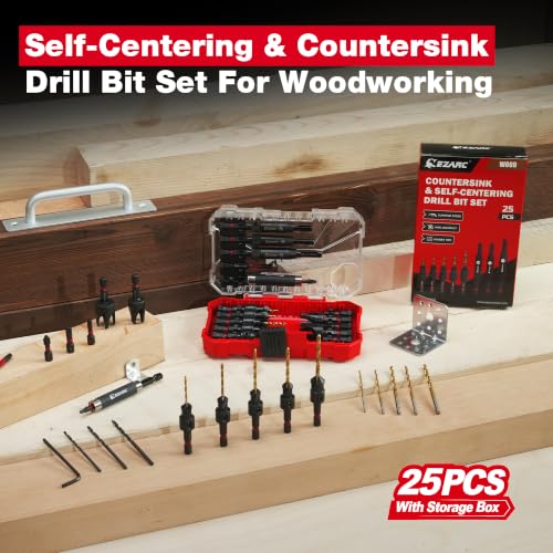 EZARC 25PCS Countersink Drill Bit Set with Self Centering Drill Bits