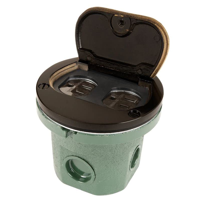 Flush Mounted Round Floor Box (Single Flip Lid | Power, Dark Bronze) - color: Dark Bronze, size: Single Flip Lid | Power