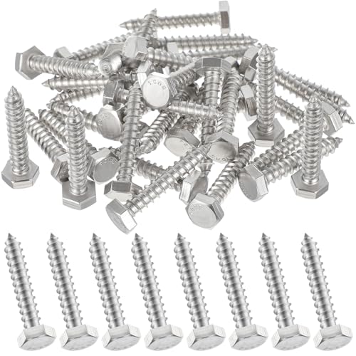 Zonon 50 Pcs 1/4" X 1-1/2" 304 Stainless Steel Lag Screw for Wood, Silver - color: Silver, size: 1/4" X 1-1/2"