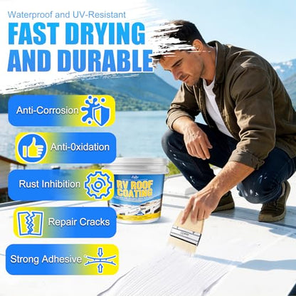 RV Roof Coating White - 1 Gallon Flexible RV Roof Sealant for EPDM, TPO, Fiberglass & Aluminum, Water-Based, Solar Reflective & Waterproof Elastomeric Roof Coating for RVs, Campers and Trailers