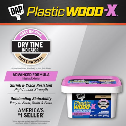 DAP Plastic Wood-X with DryDex Wood Filler, Natural, 16 Oz (7079800542) - size: 16 oz