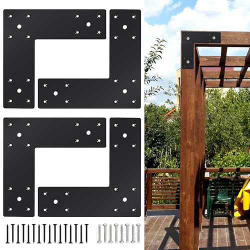 Pergola Flat Brackets 10" x 10",L-Shape Straight Joining Brackets for 4 x 4 or 6 x 6 Lumber,Heavy Duty Mending Plate for Gazebo,Porch,Truss Framing,Log Cabins - 4Pack - size: L-shape
