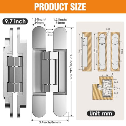 9.7" Hidden Door Hinge/Concealed Hinges,Invisible Hinges - color: silvery, size: 9.7 inches