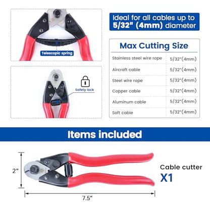 Muzata Cable Cutter for Cutting up to 5/32" Wire Ropes and Cables CR12