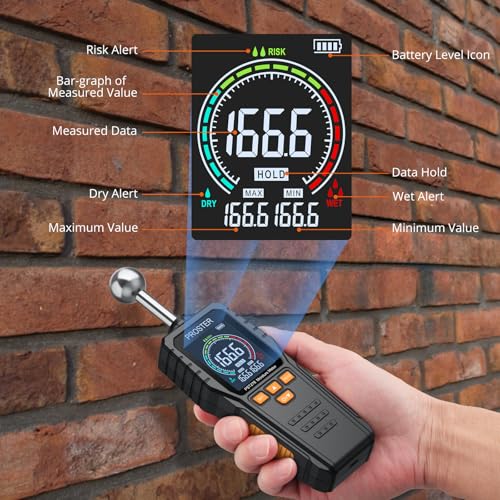 Proster Rechargeable Moisture Meter Pinless 40mm Depth 2.4" LCD 3-color Bar - color: Black+orange