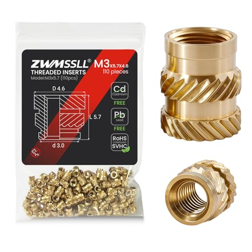 M3 Threaded Inserts Heat Set Insert,110 Pieces M3x5.7x4.6mm Metric Knurled Nuts,Brass Threaded Inserts for Plastic and 3D Printing Components - color: Metric Threaded Insert, size: M3x5.7 (110pcs)