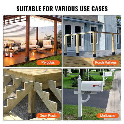 VEVOR 4x4 Post Base, 2 Pcs Post Base Brackets, Inner Size 3.6"x3.6" Heavy Duty Powder-Coated Post Anchor Matte Black Wood Post Brackets for Pavilion Deck Railing Support Deck Base Plate - size: 4x4 2pc