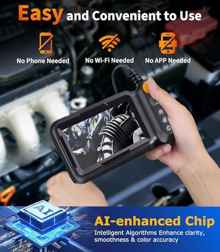 Dual Lens Endoscope Camera with Light, 1080P Borescope Inspection Camera with 5" IPS Screen, 32.8FT Semi-Rigid, 8+1 LEDs & 32GB Card, 7.9mm IP67 Waterproof Sewer Snake Cam for Car Plumbing Wall