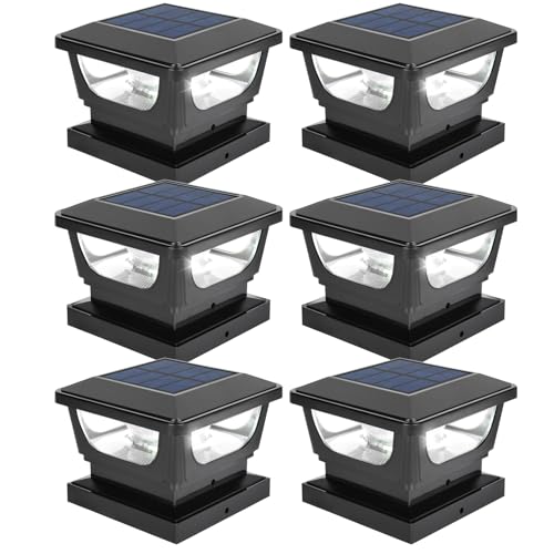 Solar Post Cap Lights for 3x3 Metal & 4x4 Vinyl/Wood Fence Posts, 6 Pack - size: 6 Pack