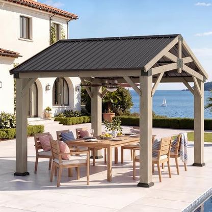 Aoxun 10' x 10' Wood Gazebo with Galvanized Steel Gable Roof, Gray - color: Taupe Gray, size: 10' x 10'