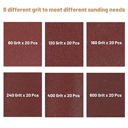 Micro Detail Sander Kit 3.5" x 1" Mini Sander for Small Projects with 120 Pcs Mini Sander Paper 80 120 180 240 400 600 Grit Detail Handle Sanding Tools for Corner Polishing Detail Sanding - style: 120Pcs+Sander