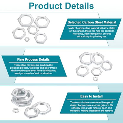 PATIKIL M18x1x4mm Steel Hex Nuts, 12Pcs Metric Fine Thread Carbon Steel Zinc Plated Finished Hardware Screw Nuts Fasteners for Machinery Manufacturing, Industrial Use, 24mm Width - size: M18x1x4mm