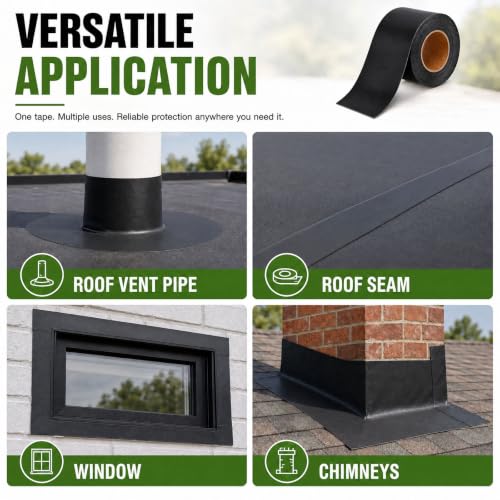 Pushglossy 4" x 25ft Epdm Rubber Roofing Seam Butyl Tape 50 Mil, Black - color: Black, size: 4 Inch X 25 Feet
