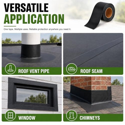 Pushglossy 4" x 25ft Epdm Rubber Roofing Seam Butyl Tape 50 Mil, Black - color: Black, size: 4 Inch X 25 Feet