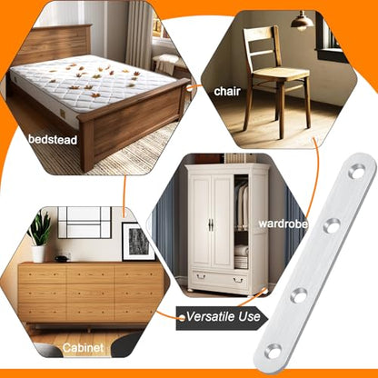 4.8 inch Flat Bracket Straight Brace Mending Plates, 10 PCS - color: Brushed Nickel, size: 10 Pcs / 4.8 x 0.8 in