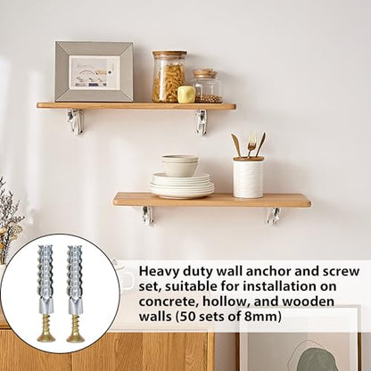 Concrete Wall Anchors and Screws Kit 50 Sets, 8mm Heavy Duty Masonry Anchors for Brick & Stone, Metal Expansion Wall Plugs Mounting Hardware for Shelf Installation
