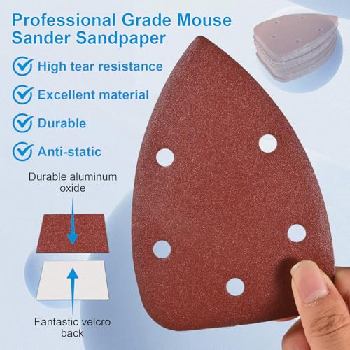 55Pcs Mouse Detail Sander Sandpaper, 5 Hole Triangle Sanding Pads